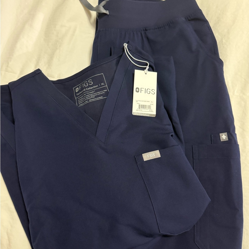 Figs Navy High Waisted Tall Skinny Scrub Pants